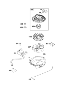 Flywheel, Ignition, And Starter Group Diagram and Parts List for 93J02-0111-H1  Briggs and Stratton Engine